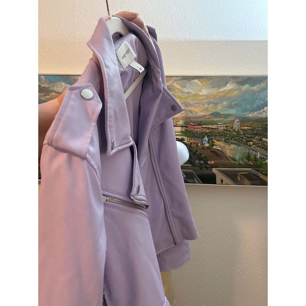 Nine West Moto Jacket Women Large Purple Faux Leather Asymmetrical Zip Biker - Picture 7 of 7